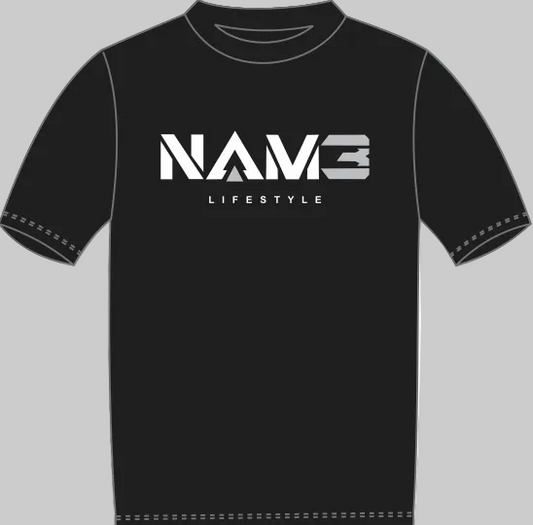 Black T-shirt with White and Gray logo