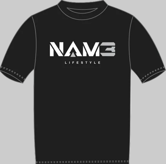 Black T-shirt with White and Gray logo