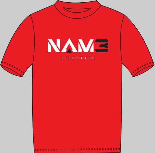 Red T-shirt with White and Black logo