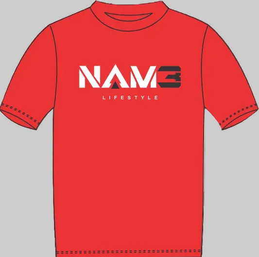 Red T-shirt with White and Black logo